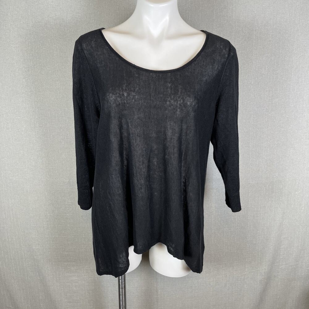 Eileen Fisher Systems Black Organic Linen Open Knit Oversized Tunic Top Size M
